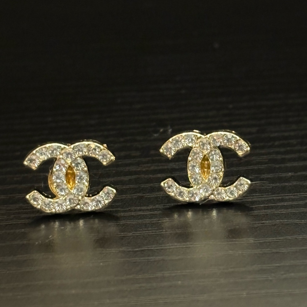 Chanel Rhinestone Logo Earrings
